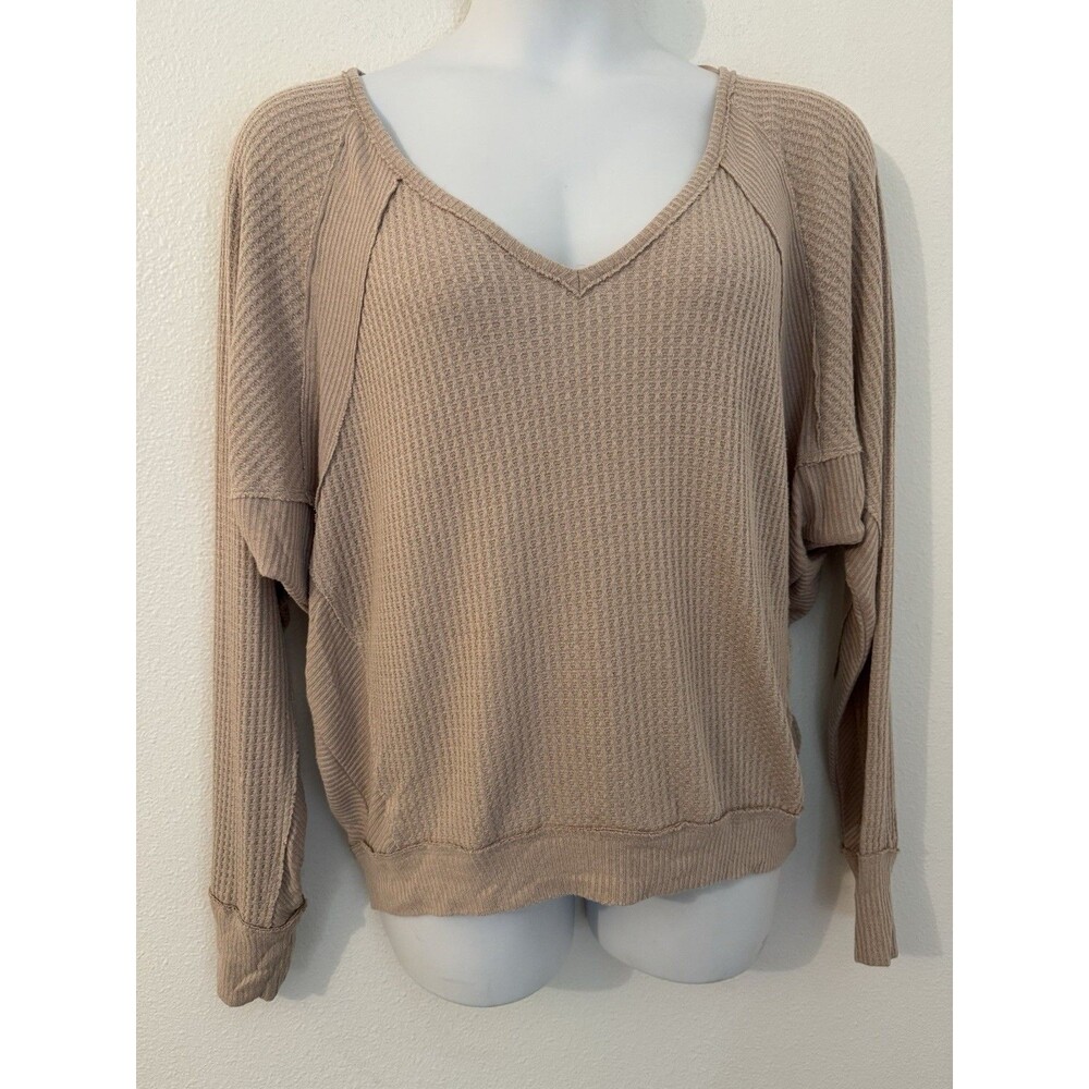 Free People Top Santa Clara Pink Waffle Knit V-Neck Oversized Dolman M Flowy